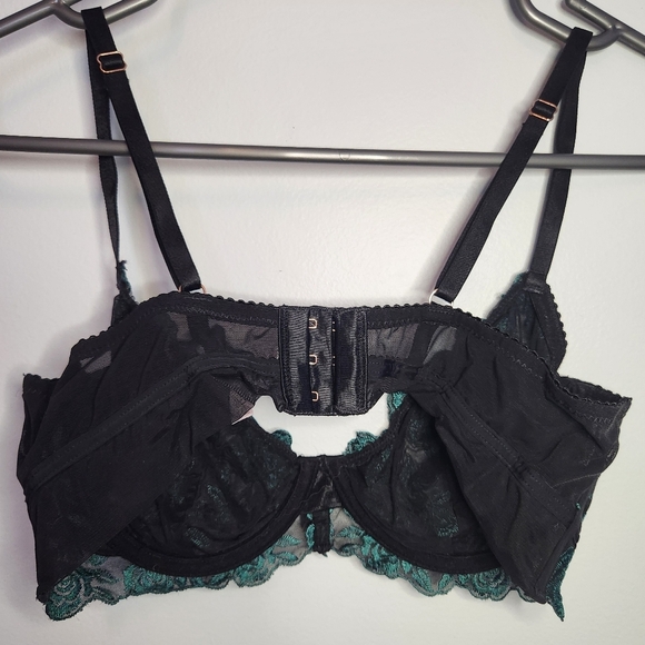 La Vie En Rose 36B/80B Sexy Lace Bra, Green/Black, Floral - Picture 4 of 4